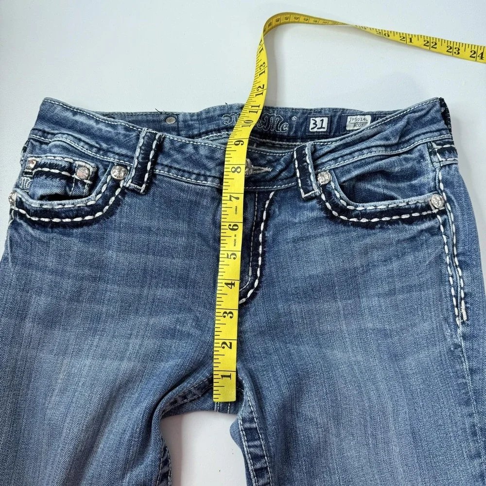 Miss Me Jeans Womens 31 Blue Bootcut Embroidered Distressed Stretch Mid‎ Rise